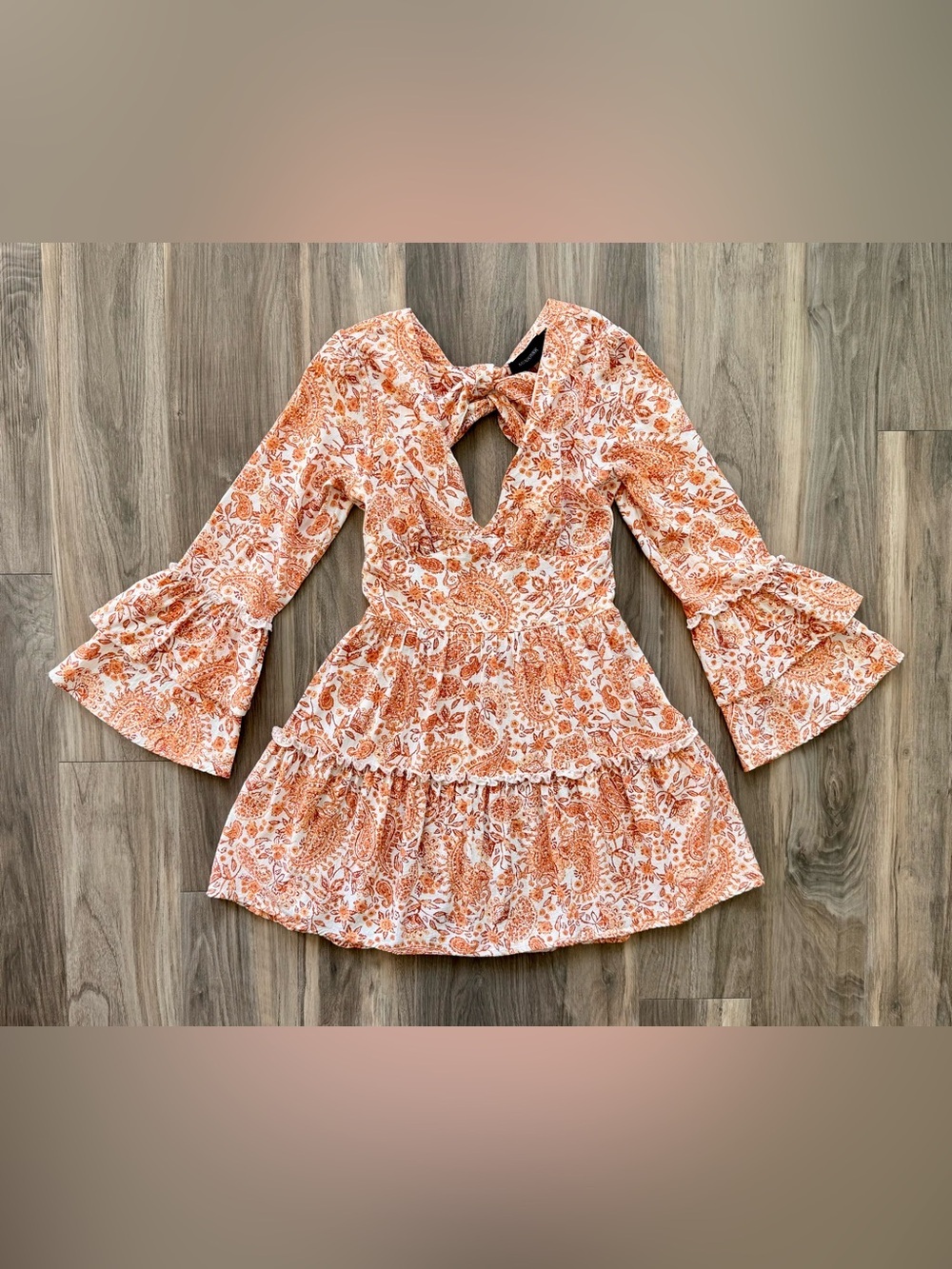 MINKPINK Orange Paisley Open Back Dress Size M